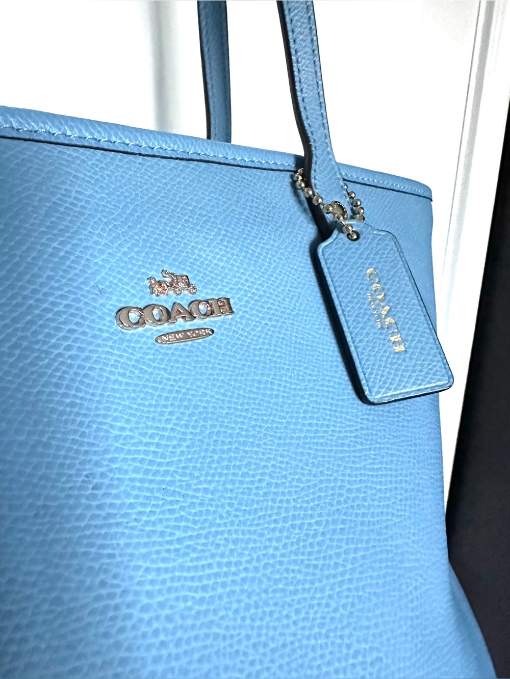 Coach City Tote Bag Blue Pebbled Leather Shoulder Handbag - Picture 4 of 9